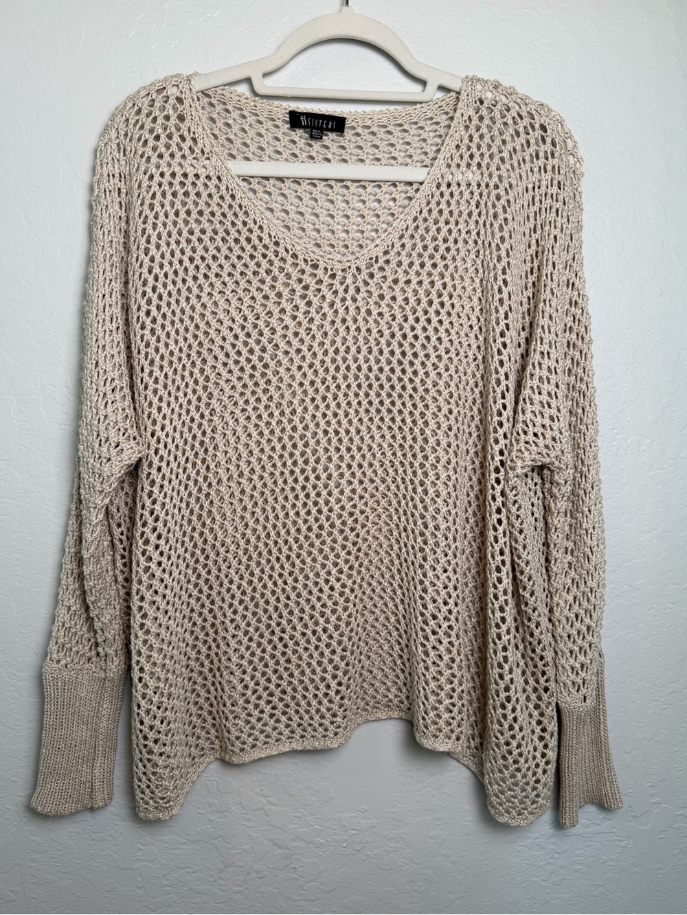 Two Sisters Cream Open Knit Relaxed Sweater Size M/L Slouchy Beach Cover-up